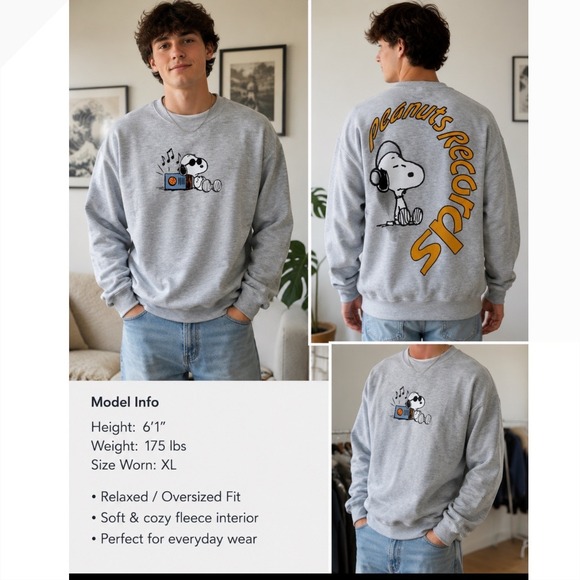 Peanuts Other - Peanuts Records Snoopy Joe Cool Graphic Sweatshirt Gray XL Freeze 2024 Unisex